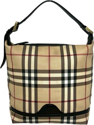 Burberry Beige Black Leather Pvc Handbag Tote Bag (Pre-Owned)