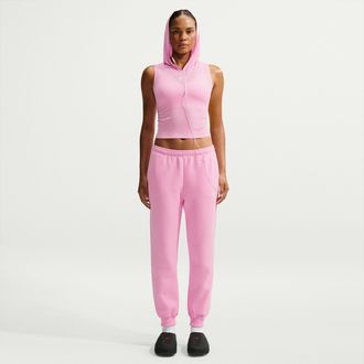 Nike Womens Studio Fleece Medium Weight Mid-Rise Jogger Pants in Pink | IR8306-621