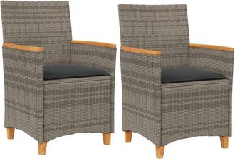 vidaXL Garden Chairs with Cushions 2 pcs Grey Poly Rattan&Solid Wood vidaXL
