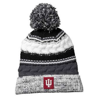 UGP Campus Apparel BN508 - NCAA Primary Logo Pom Pom Team Beanie, Indiana Hoosiers Iron Grey/Black/White, One size