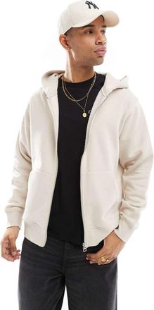 Jack & Jones Felpa color panna oversize pesante 400 gsm con cappuccio e zip-Bianco