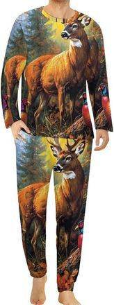 Generic Wildlife Deer Forests Mens Pajamas Set Long Sleeve Tops And Bottoms Soft Nightwear Comfy Loungewear Pj Sets L
