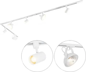 QAZQA Qazqa Moderno Sistema De Riel Monof&aacute;sico Con 6 Focos Blancos Ajustables - Magnax Jeana Acero Alargada Adecuado Para Led Max. 3 X 40 Watt
