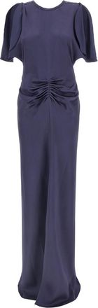 Victoria Beckham Purple Round Neck Waist Draping Dress