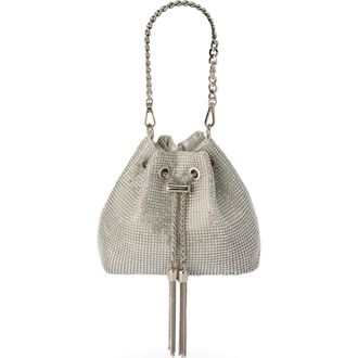 Olga Berg Sylvie Crystal Embellished Bucket Bag in Silver at Nordstrom Rack