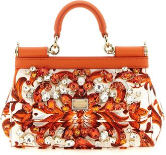 Dolce & Gabbana Mini Sicily Handtas - Dames - Handtassen - Oranje - ONE Size - Katoen - Tassen