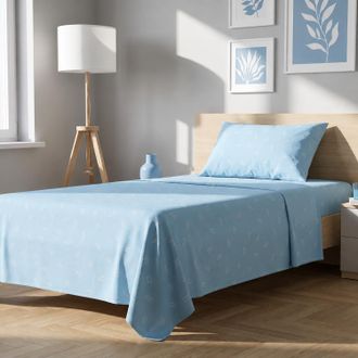 KASANOVA Completo letto 1 piazza e mezza foglie azzurro