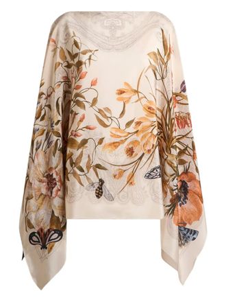 Etro floral-print silk poncho top - Neutrals