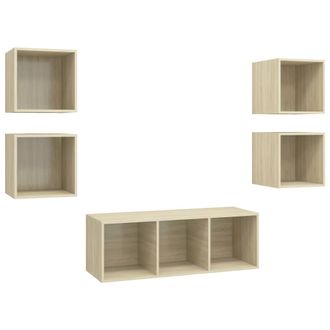 vidaXL Muebles De Pared De Tv 5 Pzas Madera Contrachapada Color Roble Vidaxl