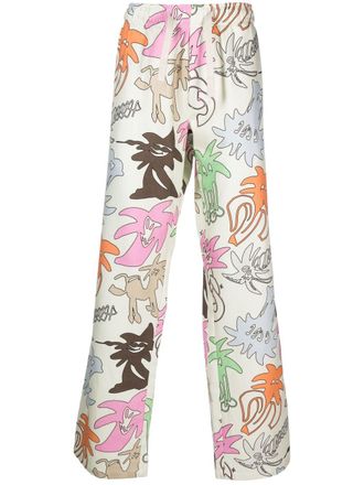 Palm Angels Pantaloni a gamba ampia con stampa Palmity - Bianco