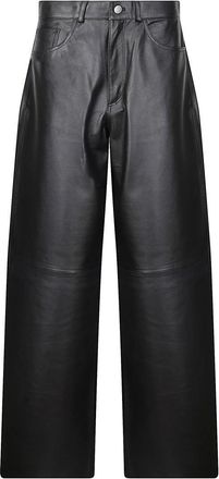 Haikure Wide-Leg Black Leather Trousers