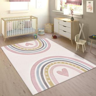 Paco Home Paco Home - Tappeto Bambini Cameretta Arcobaleno Cuore 3D Rosa Crema 160x230 cm