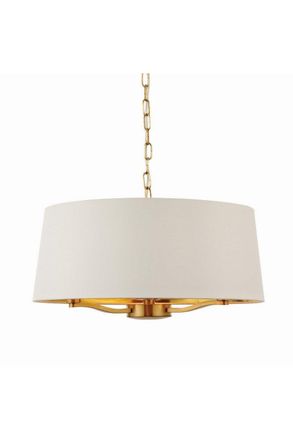 Netlighting Harvey 3 Light Ceiling Pendant Satin Brushed Gold Vintage White Silk Effect E14