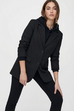 Only Longblazer ONLY ONLREINA L/S PINSTRIPE BLAZER TLR NOOS, Damen, Gr. 34, gr&uuml;n (schwarz stripes:cloud dancer pinstripes), Web, Obermaterial: 97% Polyeste