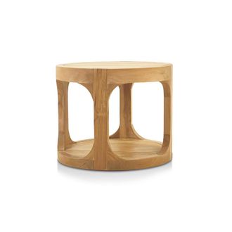 Puma Naturel - Mesa Auxiliar De Jard&iacute;n Redonda De Teca Maciza, 50x50x43 Cm, Hecha A Mano, Dos Tableros (natoftb5050r)