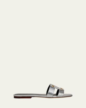 Veronica Beard Via Metallic Leather Flat Slide Sandals