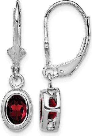 Diamond2Deal Sterling Silver Rhodium Plated 7x5mm Oval Garnet Drop Earrings