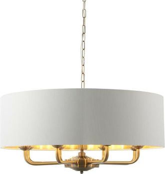 Endon Lighting Highclere Single Shade Pendant Ceiling Lamp, Antique Brass Plate, Vintage White Fabric