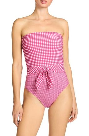 Robin Piccone Brigitte Strapless Tie Waist One-Piece Swimsuit in Dragon/Fruit/Cream at Nordstrom, Size 14