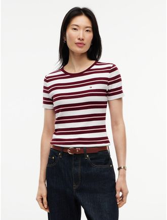 Tommy Hilfiger Womens Striped Favorite T-Shirt - Ecru Multi - XXL