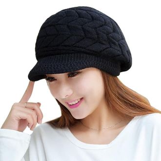 Generic Womens Beanie Hats Winter Knitted Caps Ladies Warm Fleece Lined Crochet Hats Windproof Plush Thermal Slouch Solid Color Caps Travel Skiing Hiking Earf