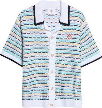 Casablanca Stripe Cotton Reverse Jacquard Sweater at Nordstrom, Size Large