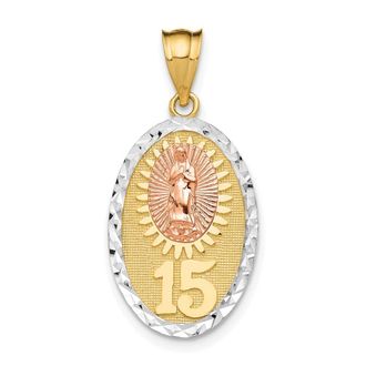 Diamond2Deal 14k Two-tone Gold White Rhodium Lady Guadalupe 15 Pendant