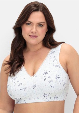 Sheego B&uuml;gelloser BH SHEEGO, Damen, Gr. 11,5, Cup E, weiss (wei&szlig; gemustert), 95% Baumwolle, 5% Elasthan, Spitze:10% Elasthan, 90% Polyamid, BHs B&uuml;gelloser BH
