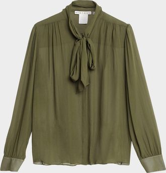 Alice & Olivia Thayer Tie-Neck Sheer Blouse