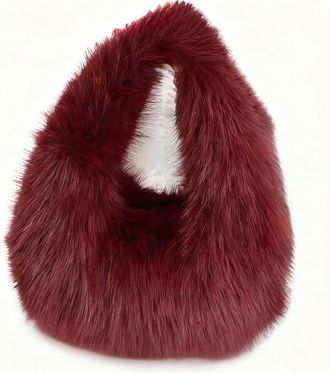 Generic Furry Purse For Women Fuzzy Tote Handbags Large Cute Plush Bag Ladies Faux Fur Bag For Autumn And Winter (Burgundy)
