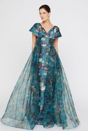 Theia Azaria Draped V-Neck Mikado Gown in Gilded Hydrangea at Nordstrom, Size 10