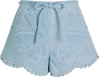 Zimmermann Daylight Embroidered Belted Denim Shorts - 4 (UK 16 / XL)