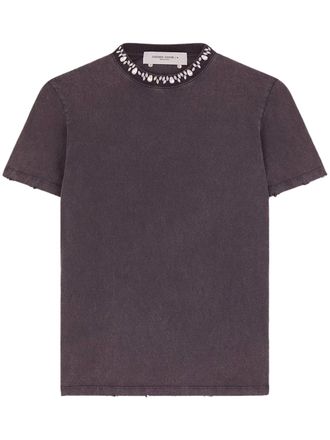 Golden Goose Golden Distressed Crystal Cotton T-Shirt