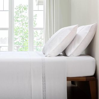 Casa da Laura S&aacute;banas 100% algod&oacute;n 200 hilos bordado blanco cama 135/140 2 almohad