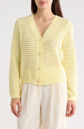 Nanette Lepore Open Stitch Cardigan in Butter Yellow/White at Nordstrom Rack, Size X-Large