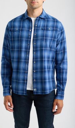 Johnnie-O Snap Indigo Plaid Cotton Shirt in Lake at Nordstrom, Size Xx-Large