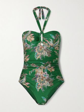 Zimmermann Costume Da Bagno Stampato Con Scollo Allamericana Rhiannon - Verde