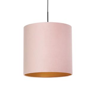 QAZQA R&uacute;stico L&aacute;mpara Colgante Con Pantalla De Terciopelo Rosa Y Dorado 40 Cm - Combi Textil /acero Cil&iacute;ndra /alargada /redonda Adecuado Para Led Max. 1 X 6