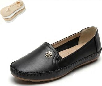 Generic Stylish Orthopedic Leather Shoes Womens Elegant Flats Soft Slip-On Walking Lightweight Casual Comfort Loafers for Daily Wear (Black, Adult, Women, 7.5