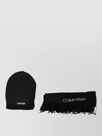 Calvin Klein acrylic beanie and fringed scarf set