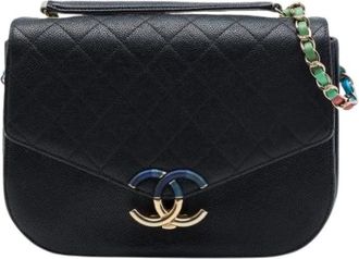 Chanel Pre-owned Vintage Quilted Caviar Leather Satchel - Dames - Vintage Schoudertas - Zwart - ONE Size - Leer - Vintage