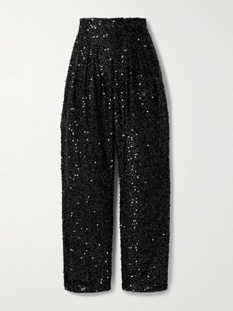 Isabel Marant Pantaloni A Gamba Affusolata In Tulle Metallizzato Con Paillettes E Pinces Aras - Nero