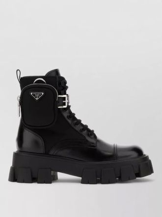 Prada leather renylon ankle boots chunky sole pocket