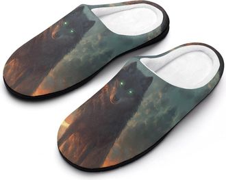 Generic Wolf King at The Sunset Slippers Men Winter Warm Cotton Anti-Slip Indoor Slip-Ons House Shoes