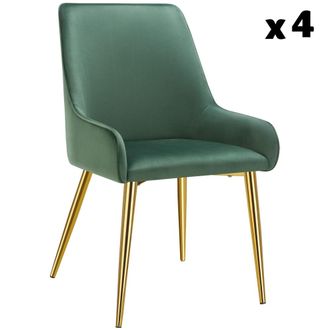 TecTake 4 Sillas de comedor tapizadas, acero, aspecto aterciopelado, verde