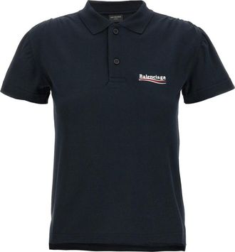 Balenciaga Tops, Dames, Blauw, M, Katoen, Logo Embroidery Polo Shirt