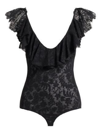 Alberta Ferretti Black Body Fitted Lace Wool Bodysuit