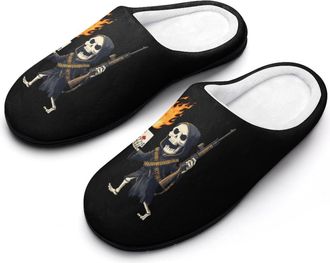 Generic Poker Skull Grim Reaper Mens Slippers Comfortable And Non-slip Cotton Slipper Shoe for House