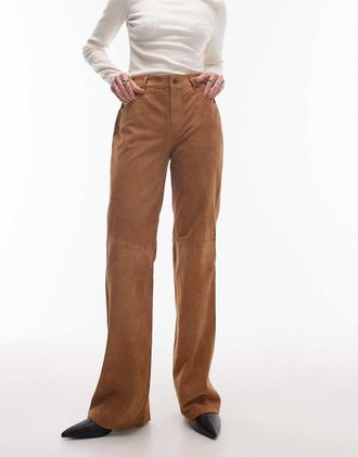 Mango suede flared pants in brown