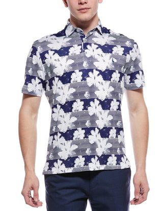 Tailorbyrd Tailorbyrd Tropical Stripe Floral Printed Performance Polo Shirt